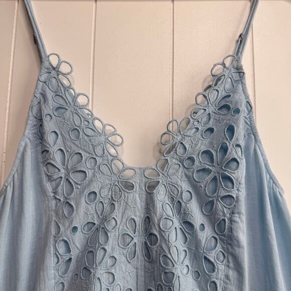 Free People mini dress floral eyelets embroidery sundress pleated boho Large - Picture 4 of 7